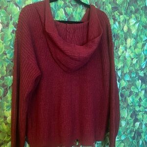 Derek Heart - Frayed Hooded Cable Knit Sweater